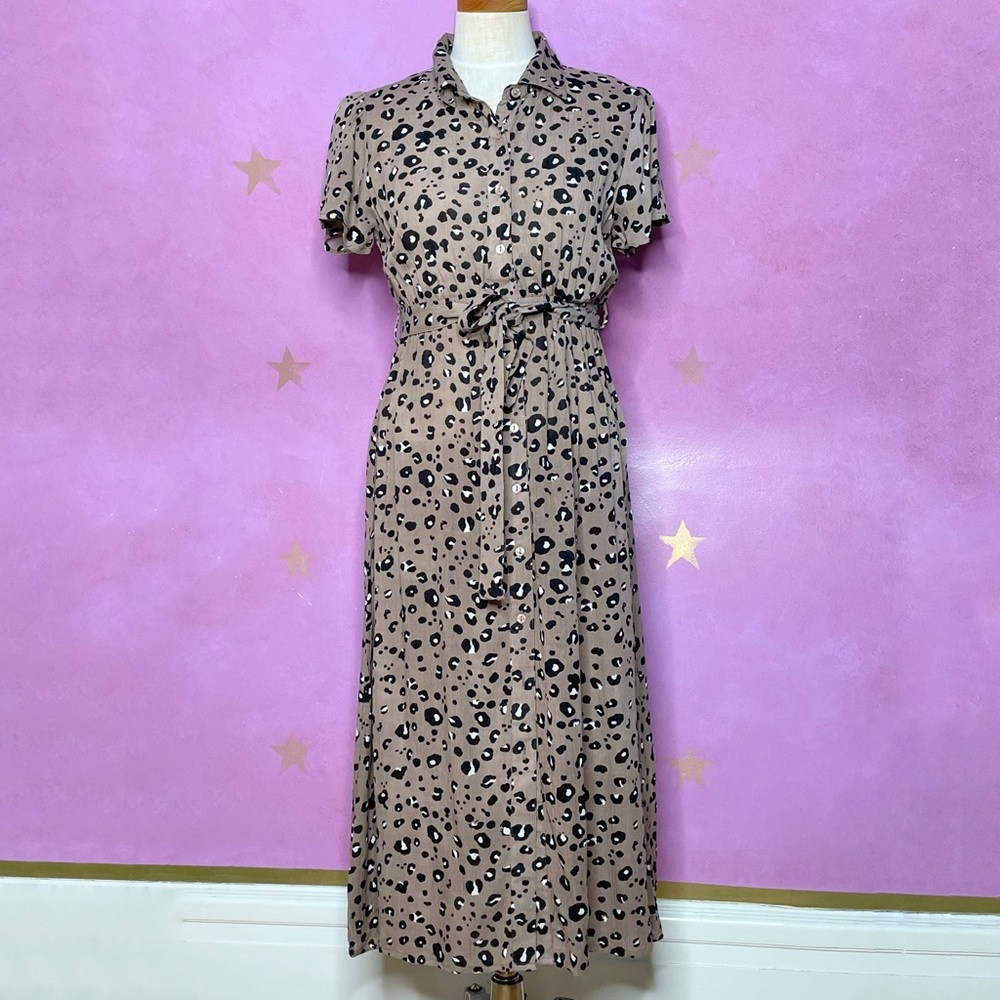 J Gee Leopard Print Maxi Shirt Dress Small